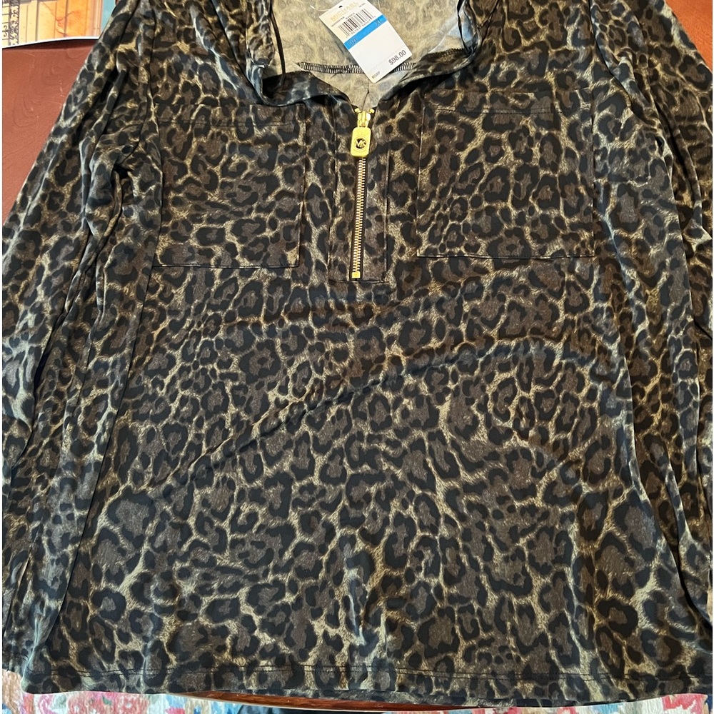 Michael Kors black/ green long sleeve zipper shirt lightweight XL new with tag